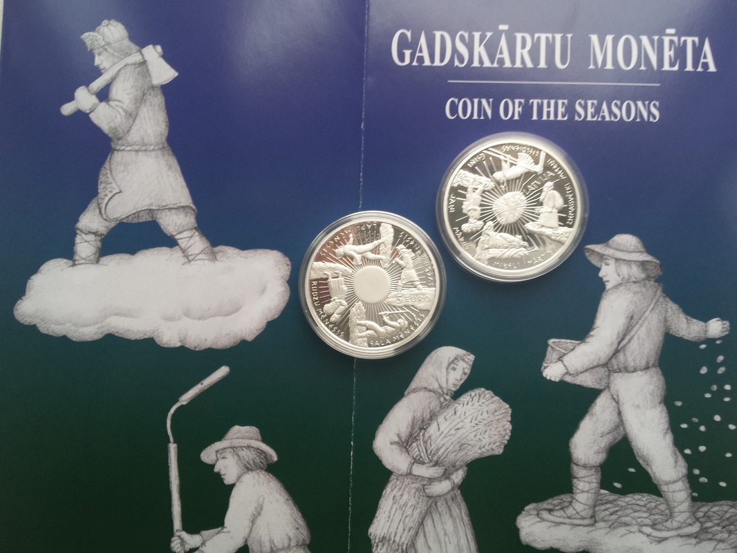 Foto: Latvijas Bankas sudraba kolekcijas 5 eiro 'Gadskārtu monēta'