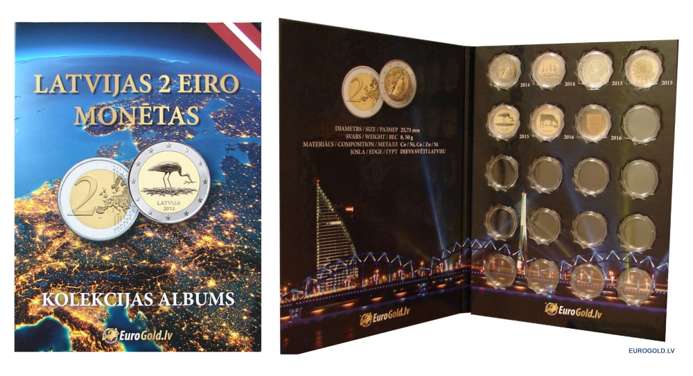 Pārdošana parādījās Latvijas 2 eiro piemiņas monētu albums