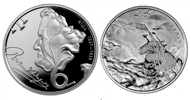 Latvijas sudraba 1 lats Rihards Vāgners. 2013. gads