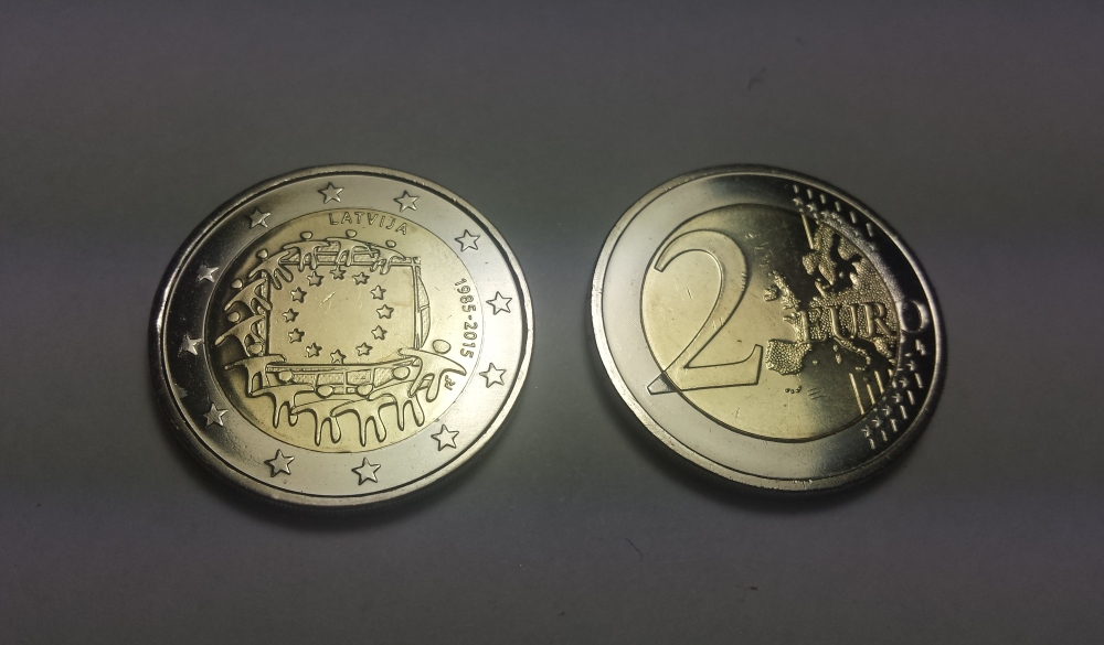 Latvija 2 eiro monēta ES karogam 30 UNC