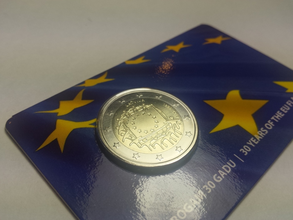 Latvija 2 eiro monēta ES karogam 30 BU