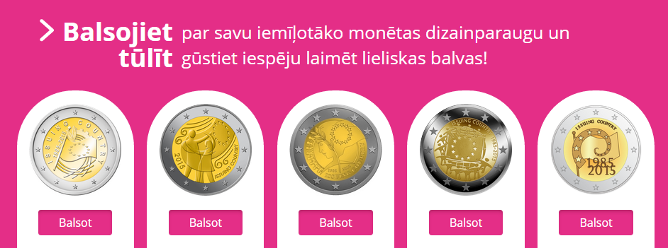 Izvēleties ES karoga 30 gadu jubilejai veltīto 2 eiro piemiņas monētas dizainu.